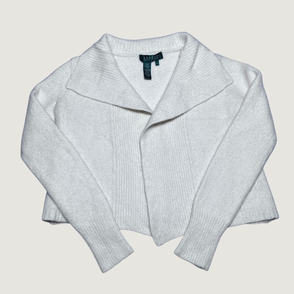 Lauren Ralph Lauren Cardigan Women Small Angora Wool Blend Shawl Collar Cream